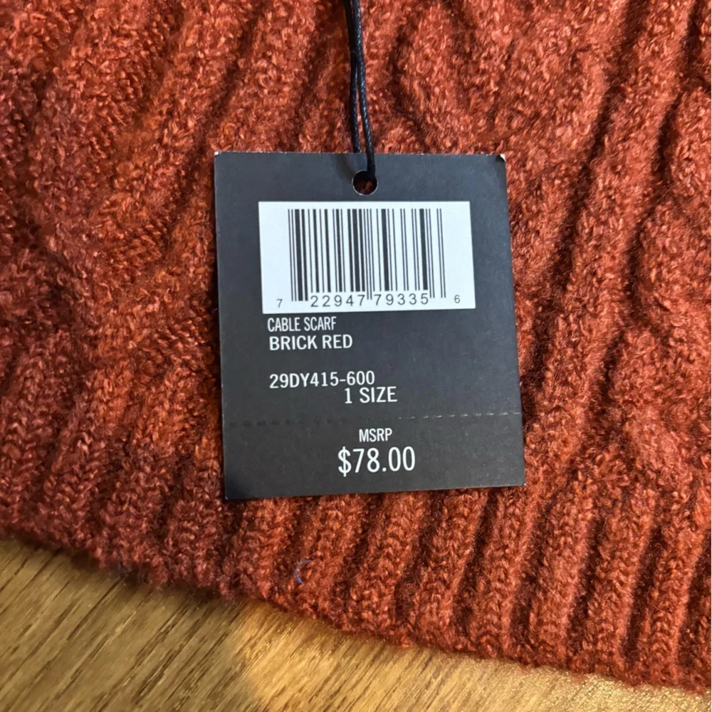 Cozy Cable Knit NWT FRYE Brick Red Rust scarf
